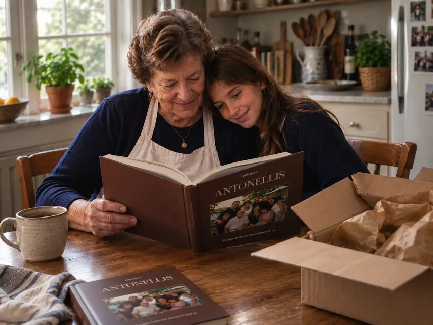 A finished family cookbook, freshly unboxed